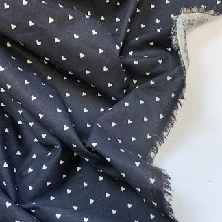 Vintage cotton fabric black with white ditsy heart
