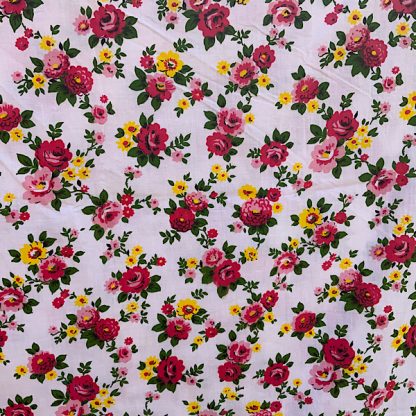 Cotton floral vintage fabric with pink and yellow roses