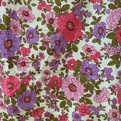 vintage fabric cotton floral white pink and lilac