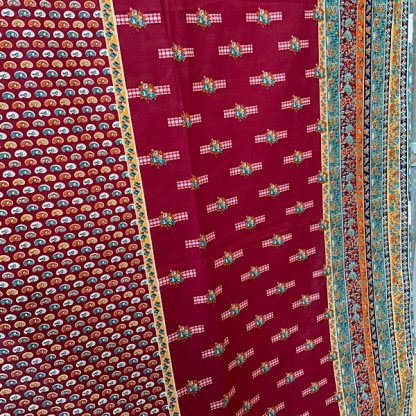 wine cotton vintage fabric printed with paisley and Aztec stripe