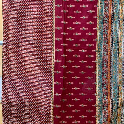 wine cotton vintage fabric printed with paisley and Aztec stripe