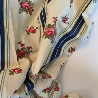 Blue and cream stripe cotton floral vintage fabric