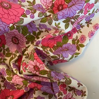 vintage fabric cotton floral white pink and lilac