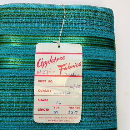 Vintage fabric turquoise jacquard stripe from the 1960s mid century