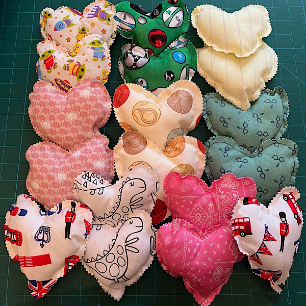 Cotton hearts made for charity