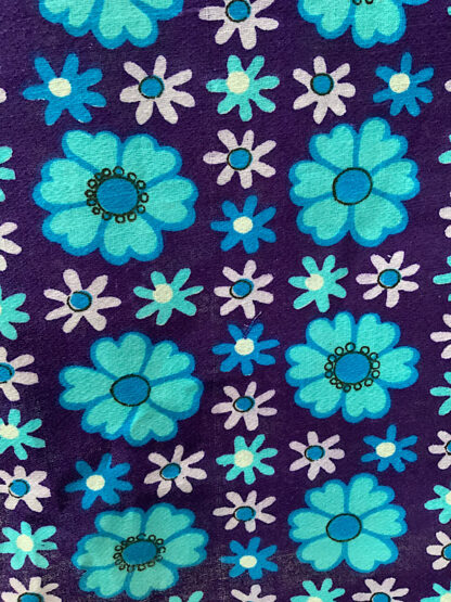 Vintage barkcloth fabric blue purple floral mid-century 1950s 1960s
