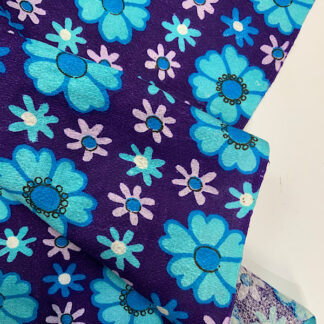 Vintage barkcloth fabric blue purple floral mid-century 1950s 1960s