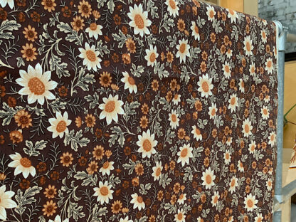 Vintage cotton fabric brown floral 'Wentworth' mid-century 1950s 1960s