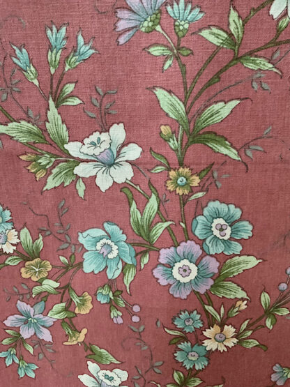 Vintage cotton fabric 'floral trail dusky pink' mid-century 1950s 1960s