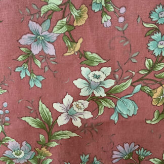 Vintage cotton fabric 'floral trail dusky pink' mid-century 1950s 1960s