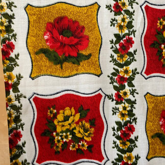 vintage floral barkcloth red floral cotton