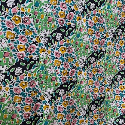 1950s vintage cotton fabric material white green pink floral 