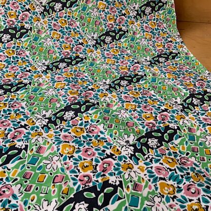 1950s vintage cotton fabric material white green pink floral 