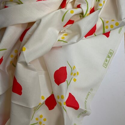 Laura Ashley vintage cotton fabric white with red tulips 1981
